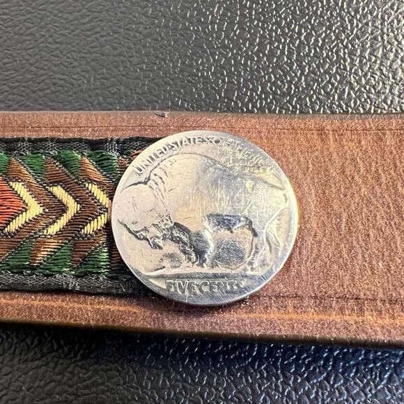 Brighton Buffalo Nickel Brown Leather Southwest Design Western Belt 32" - Picture 6 of 12